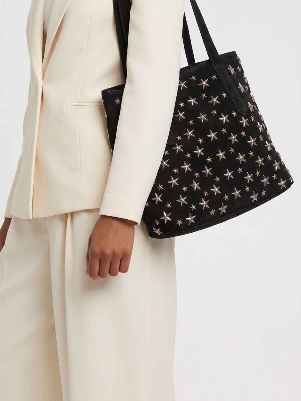 Jimmy Choo Sofia Star Studded Black Leather Tote Bag Purse Adjustable EUC